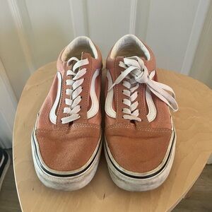Vans Women’s Classic Old Skool Pink and White Sneakers 7